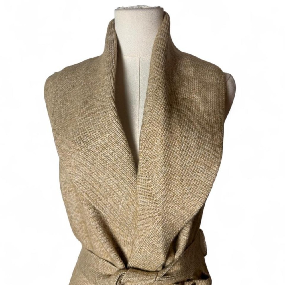 Belted Sweater Cardigan XS Neutral Cozy Work Wear Wool Blend Minimalist - Picture 3 of 6